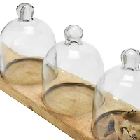 Hello Honey® Mango Wood Serving Tray with 3 Glass Cloches Set