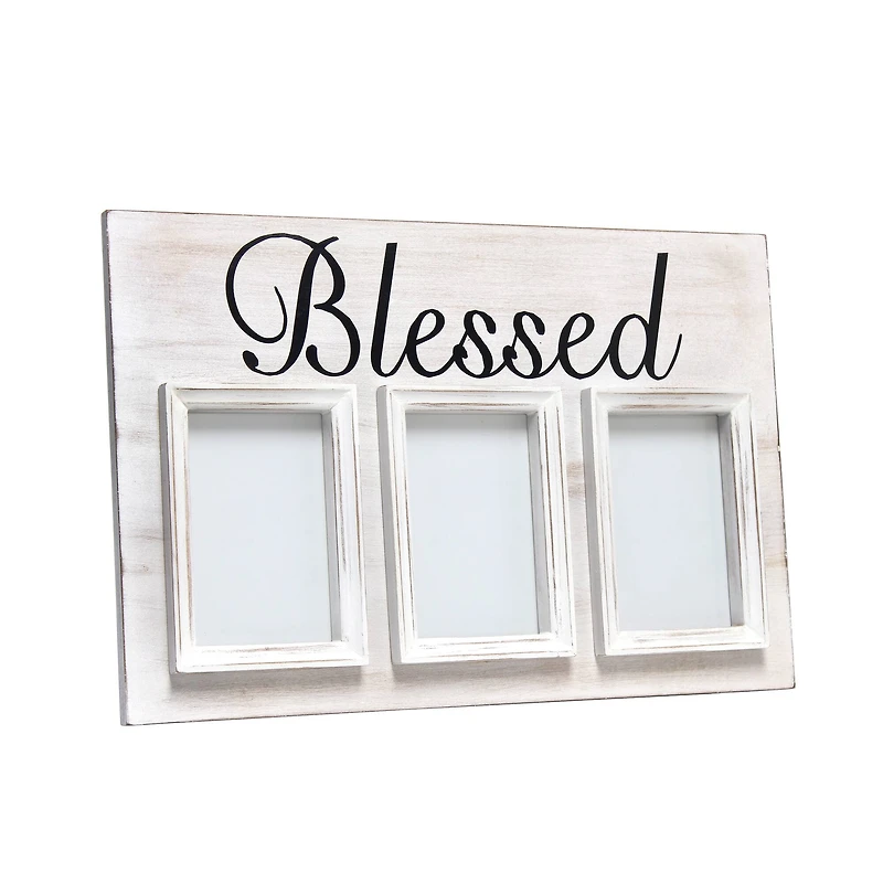 Elegant Designs Whitewash Blessed 3 Photo Collage 4" x 6" Picture Frame