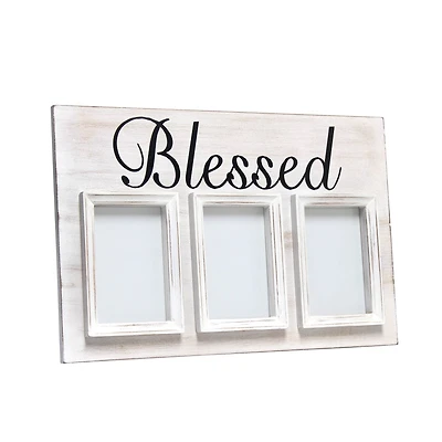 Elegant Designs Whitewash Blessed 3 Photo Collage 4" x 6" Picture Frame