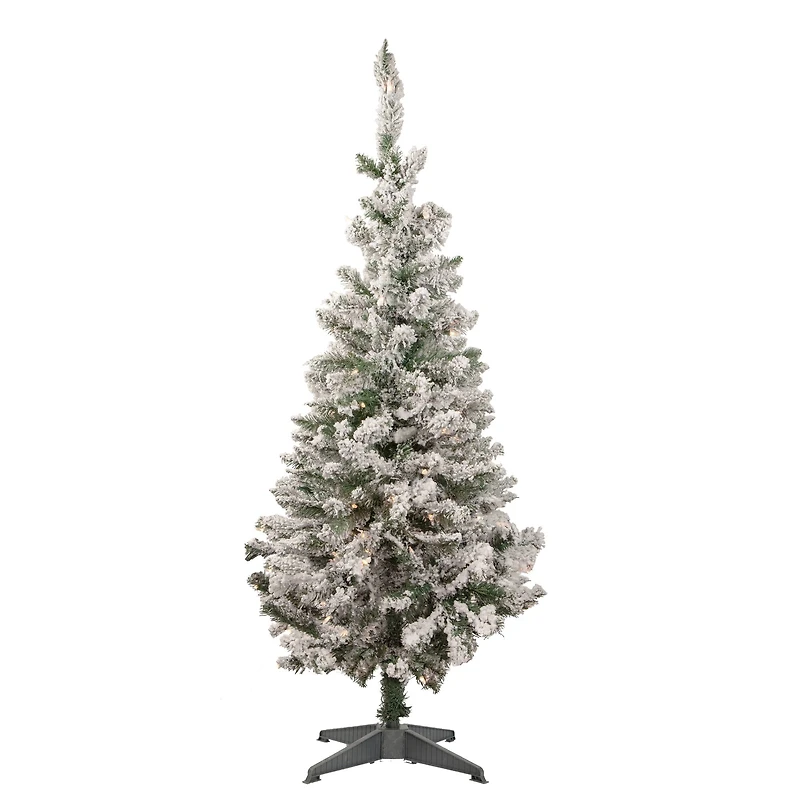 4ft. Pre-Lit Flocked Pine Slim Artificial Christmas Tree, Clear Lights