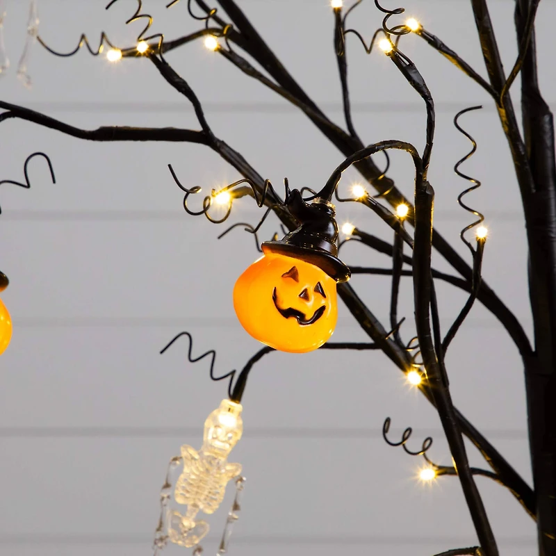 5ft. Pre-Lit Artificial Halloween Pumpkins and Skulls Ornament Tree with 72 Warm White LED Lights