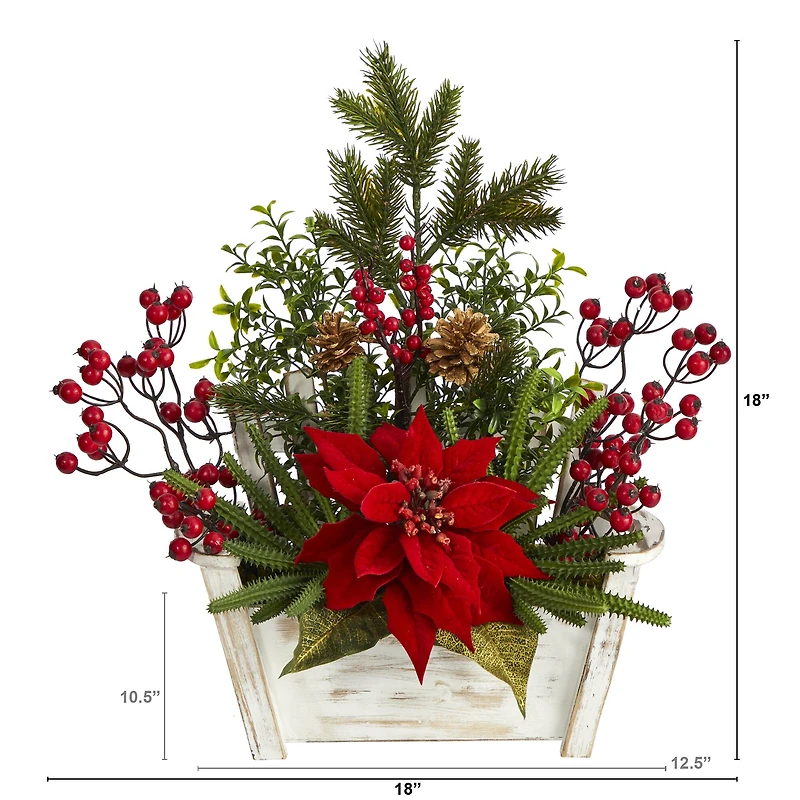 18'' Poinsettia, Succulent & Berry in Bench Planter