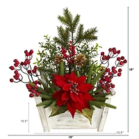 18'' Poinsettia, Succulent & Berry in Bench Planter