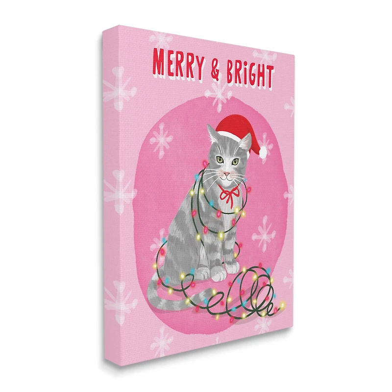 Stupell Industries Merry & Bright Christmas Cat Lights Canvas Wall Art