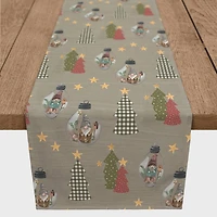 90" Gray Tree & Globe Pattern Cotton Twill Runner