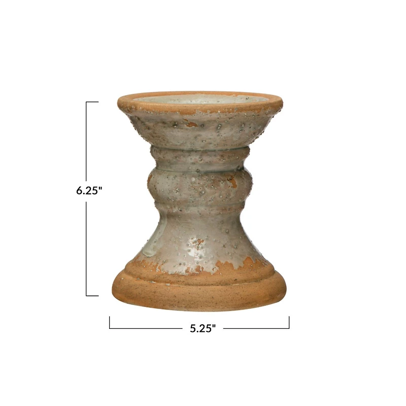 Hello Honey® Distressed Gray Coastal 2-Tone Terracotta Pillar Candle Holder