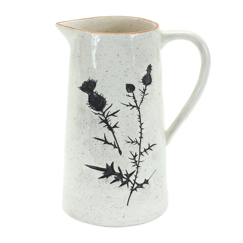 10" Speckled Rustic Thistle Etched Pitcher Vases, 2ct.