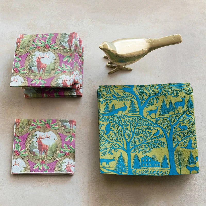 Hello Honey® 6.5" Blue & Gold Landscape Square Paper Napkins, 50ct.