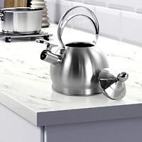 MegaChef 2.8 Liter Brushed Silver Round Stovetop Whistling Kettle