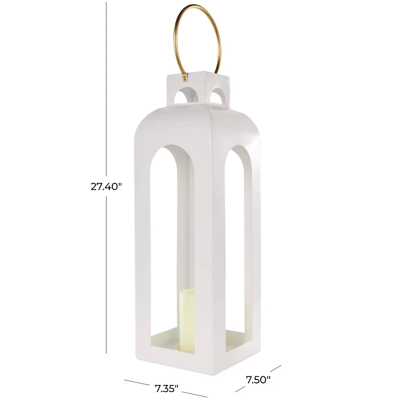 27" White Metal Arched Cutout Candle Lantern