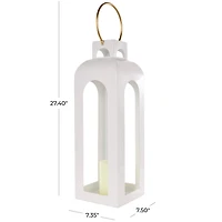 27" White Metal Arched Cutout Candle Lantern