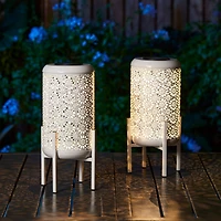 Glitzhome® 14.25" Metal Cutout Flower Pattern Solar Powered LED Outdoor Lanterns