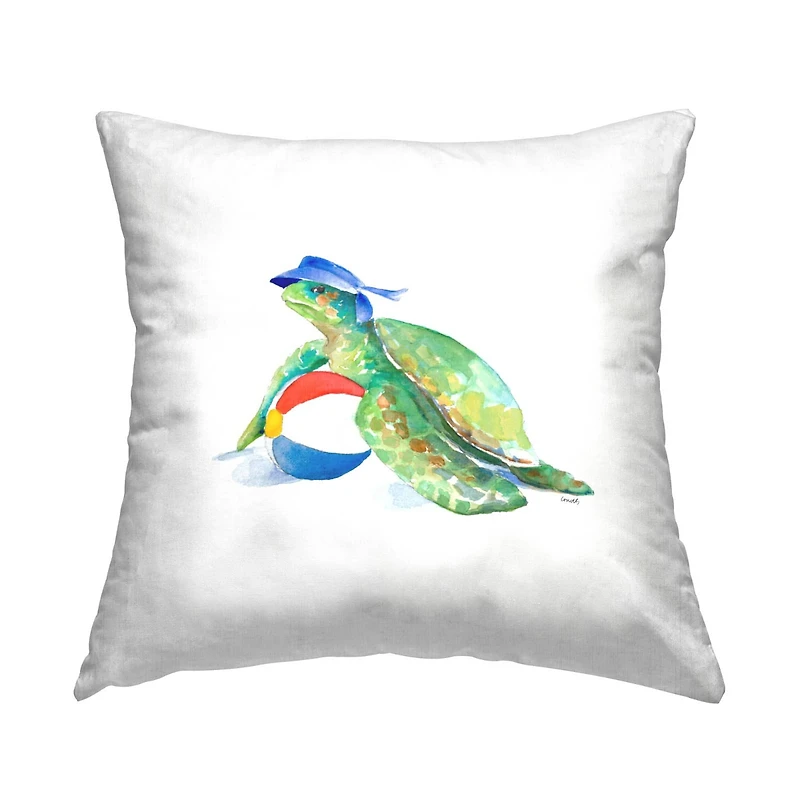 Stupell Industries Green Sea Turtle Beach Ball Aquatic Animal Throw Pillow, 18" x 18"