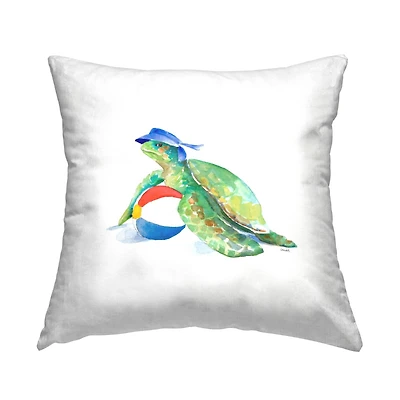 Stupell Industries Green Sea Turtle Beach Ball Aquatic Animal Throw Pillow, 18" x 18"