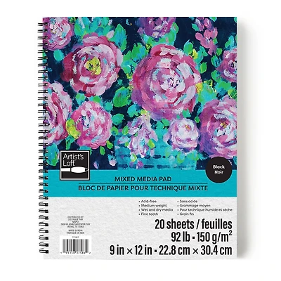 9" x 12" Black 92lb. Mixed Media Pad by Artist's Loft®