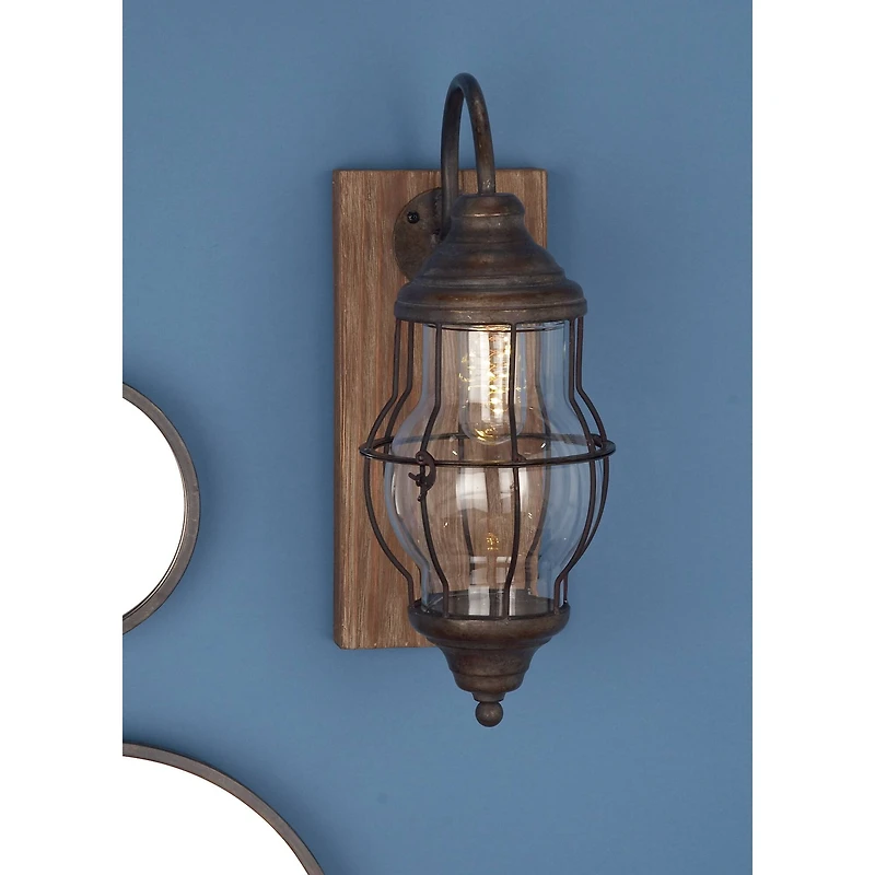 17" Brown Iron Industrial LED Wall Sconce