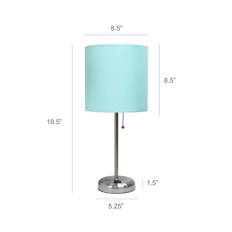 LimeLights 19.5" Brushed Steel Base Lamps with Charging Outlets