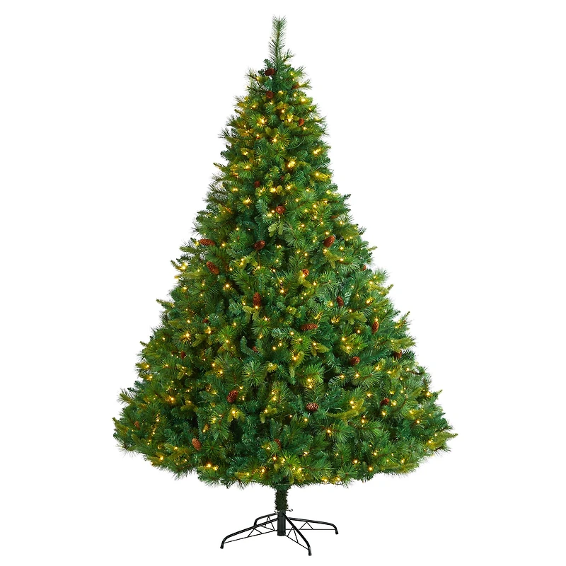 8ft. Pre-Lit West Virginia Mixed Pine Artificial Christmas Tree with Pinecones, Clear LED Lights
