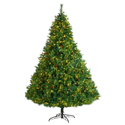 8ft. Pre-Lit West Virginia Mixed Pine Artificial Christmas Tree with Pinecones, Clear LED Lights