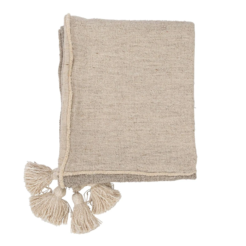 Hello Honey® Natural & Gray Patchwork Throw Blanket with Tassels