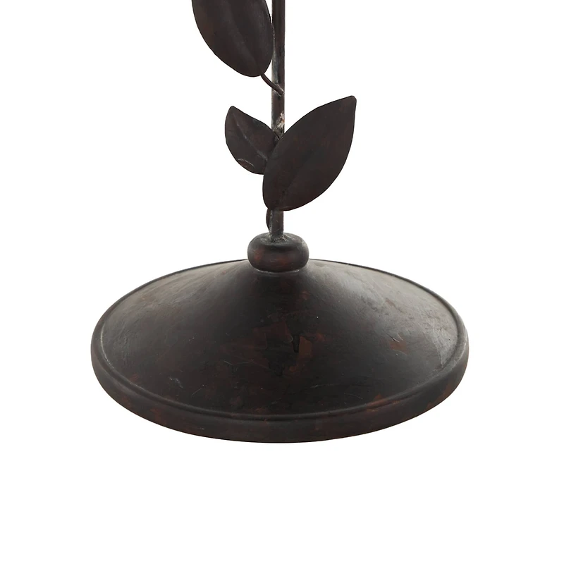 13.75" Black Bird Perching Decorative Sculpture with Leaf Vine & Copper Shading