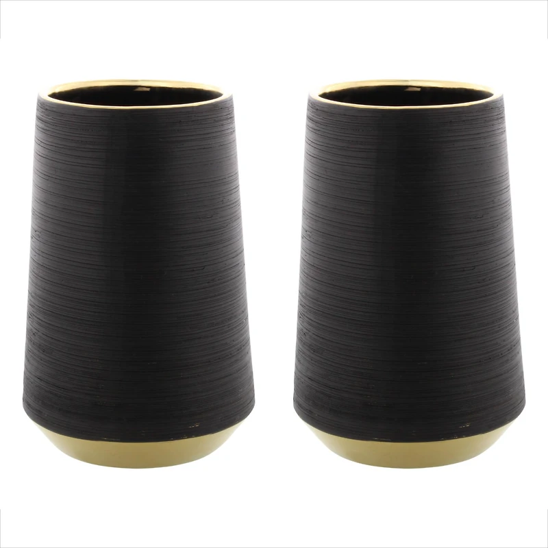 CosmoLiving by Cosmopolitan Set of 2 Black Porcelain Glam Vase, 5" x 8"