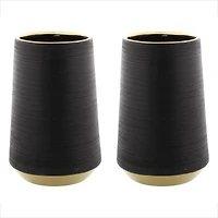 CosmoLiving by Cosmopolitan Set of 2 Black Porcelain Glam Vase, 5" x 8"