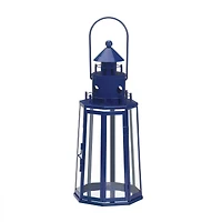13.5" Blue Lighthouse Hanging Candle Lantern