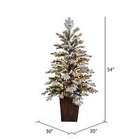 4.5ft. Pre-Lit Flocked Comet Pine Artificial Christmas Tree In Brown Pot, Clear Dura-Lit® LED Lights