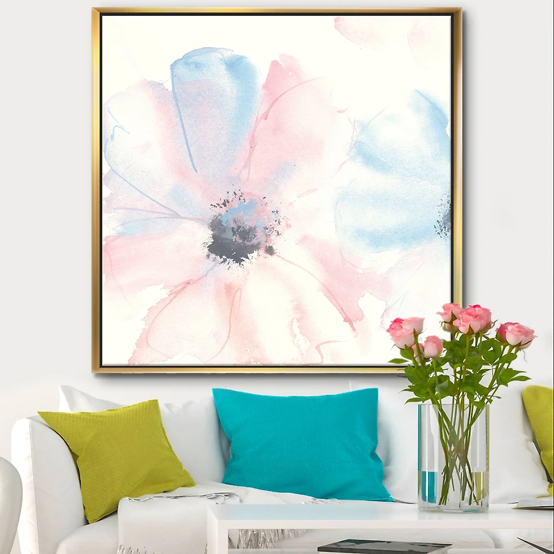 Designart - Pink Shabby Floral I - Shabby Chic Framed Canvas