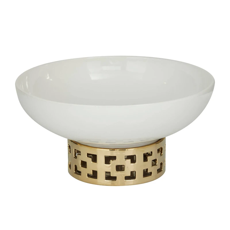 White Stoneware Glam Decorative Bowl, 7" x 11" x 11"