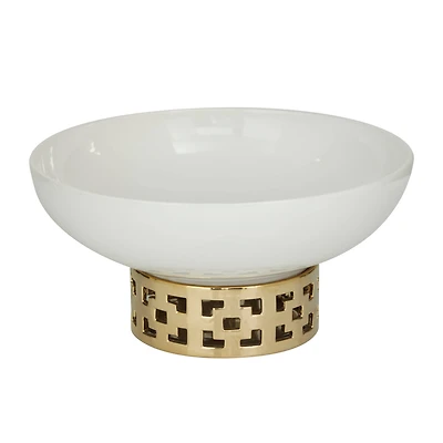 White Stoneware Glam Decorative Bowl, 7" x 11" x 11"