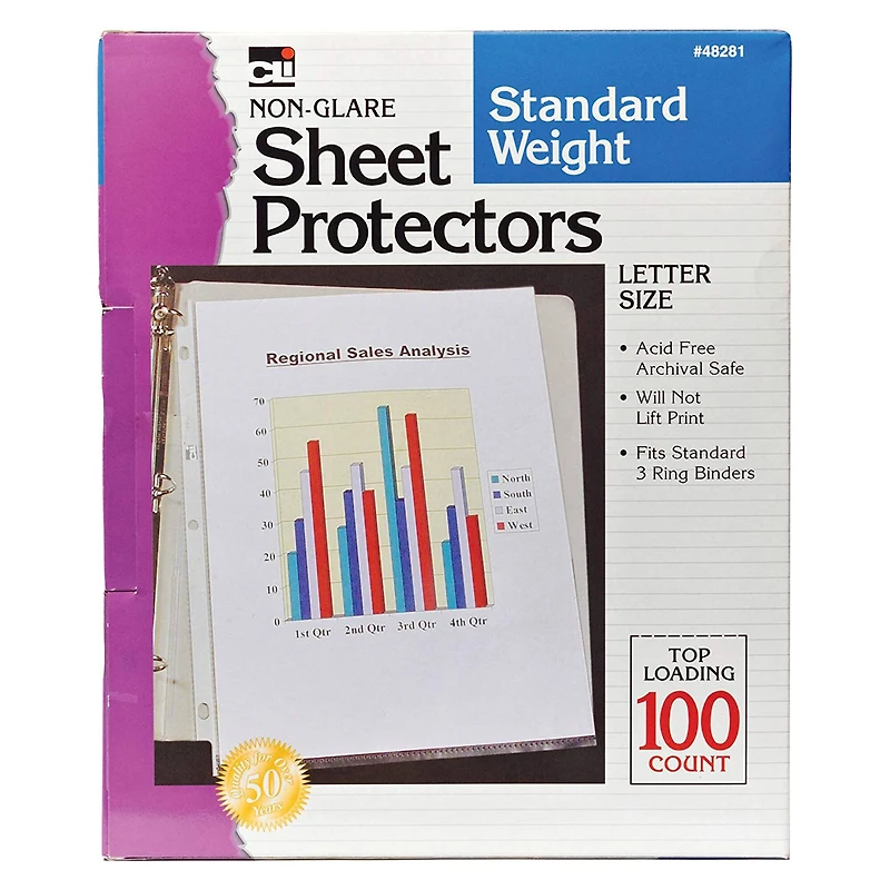 Charles Leonard Letter Size Non-Glare Sheet Protectors, 2 Packs of 100