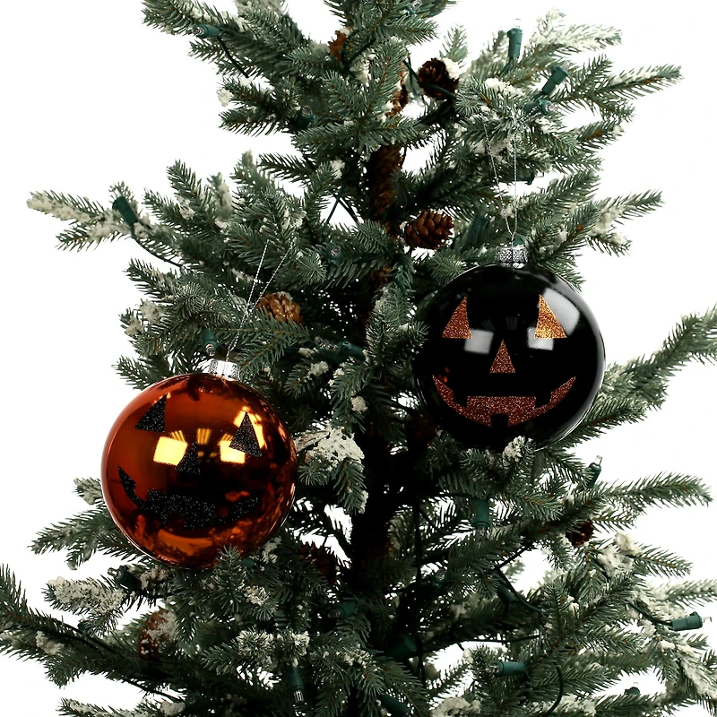 4.75" Orange & Black Jack-O'-Lantern Plastic Ball Ornament Set by Ashland®
