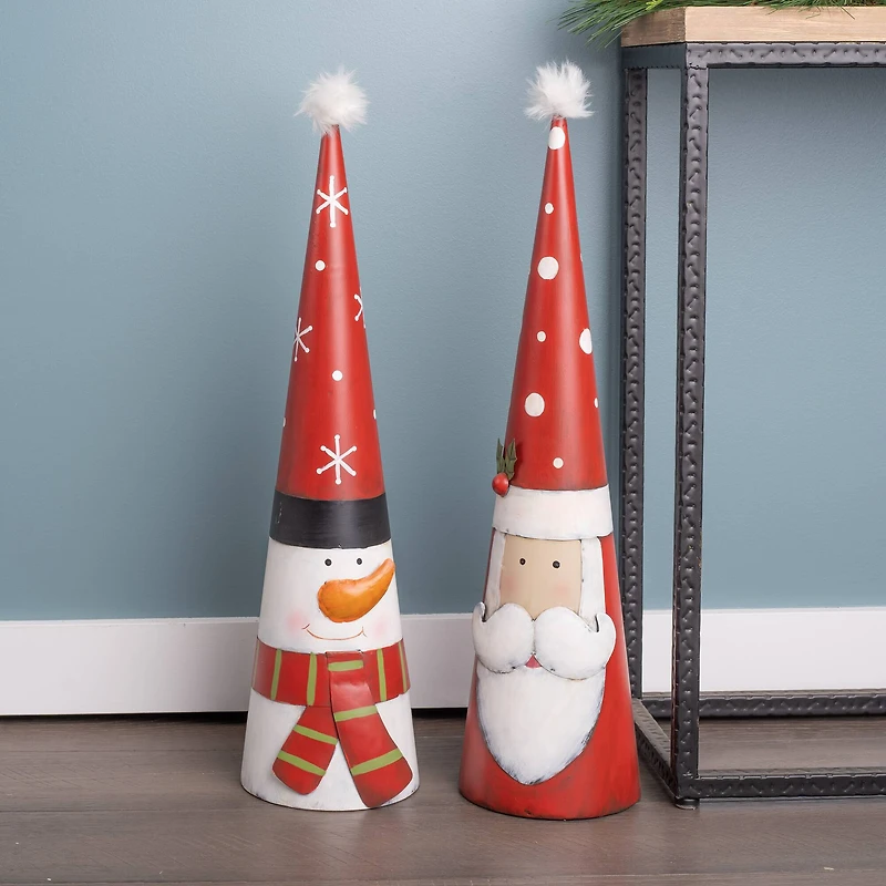 25" Metal Santa & Snowman Cone Set