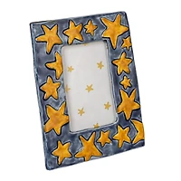 Hello Honey® Handmade Stoneware Photo Frame with Blue Frame and Yellow Stars
