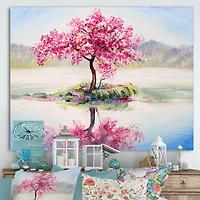 Designart - Japanese Cherry Blossom Tree On Little Idyllic IsLand