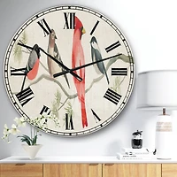 Designart 'Chickadee And Red Farmhouse Bird On Branch Farmhouse Wall Clock