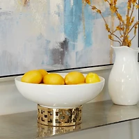 White Stoneware Glam Decorative Bowl, 7" x 11" x 11"