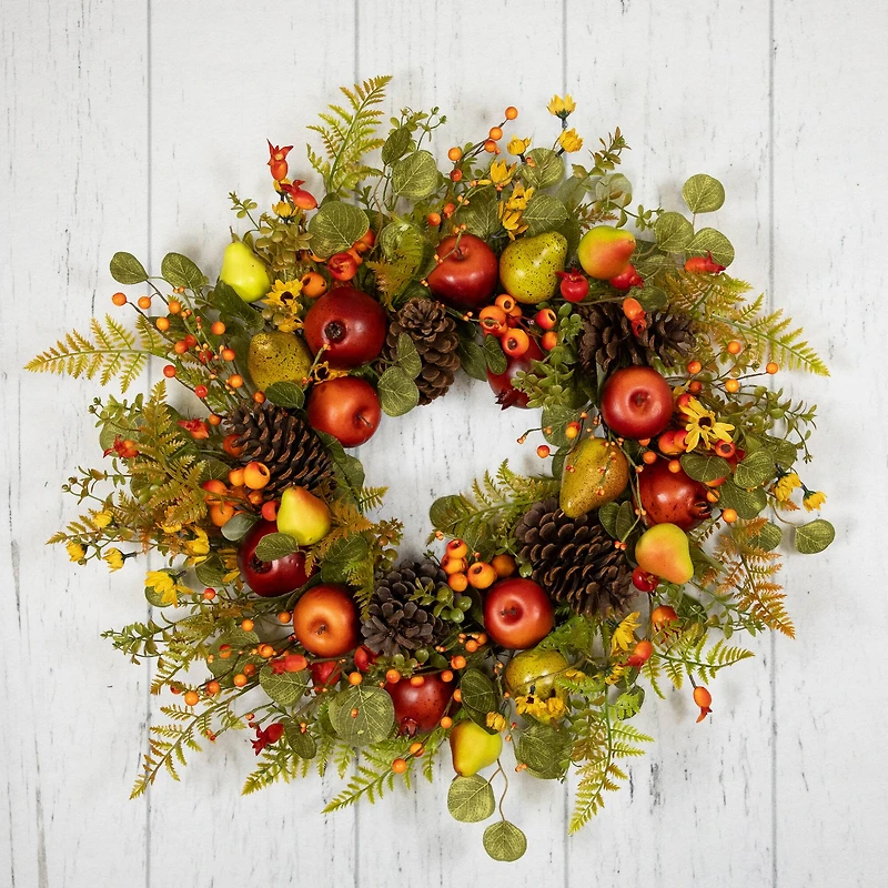 26" Apples, Pears & Pinecones Fall Harvest Wreath
