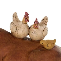 11.5" Copper Cow Decorative Sculpture with Sitting Roosters & Chicks