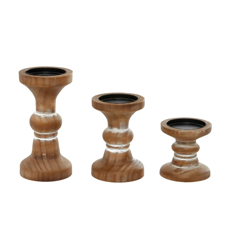 Brown Wood Farmhouse Candle Holder Set