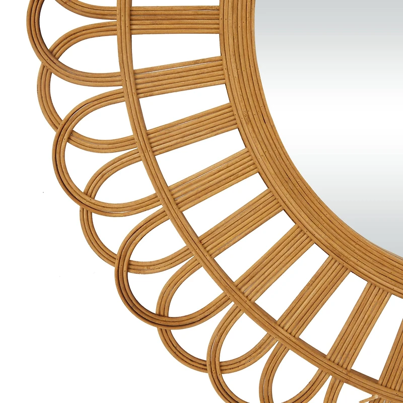 Brown Rattan Bohemian Wall Mirror, 35" x 35" x 1"