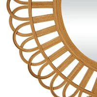 Brown Rattan Bohemian Wall Mirror, 35" x 35" x 1"