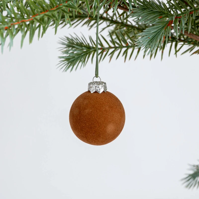 Hello Honey® 2" Brown Round Flocked Plastic Ball Ornament Set