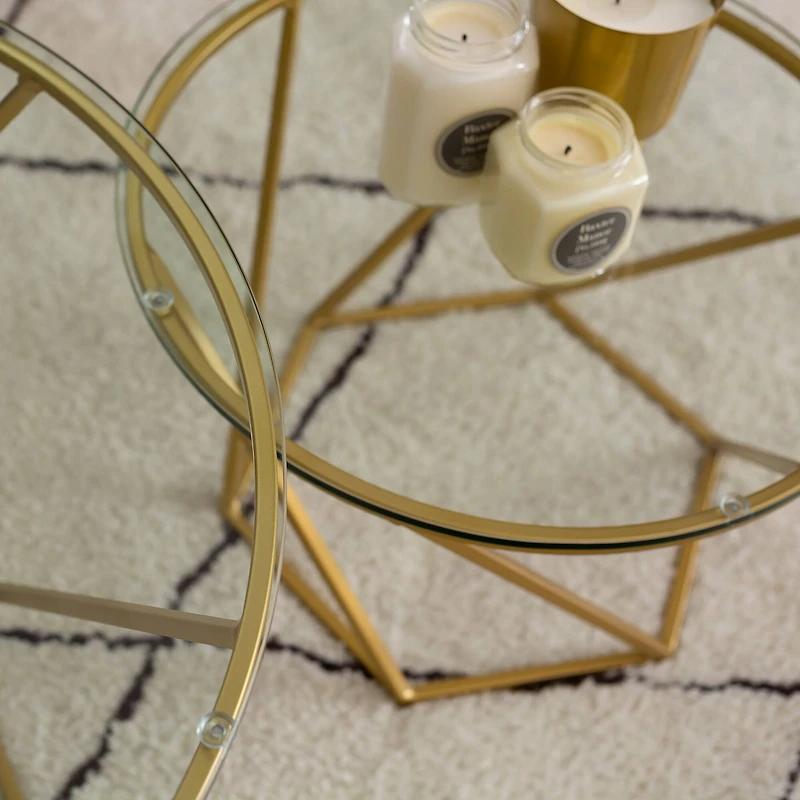 Walker Edison Gold Geometric Glass Nesting Tables Set