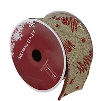 Red and Beige Christmas Tree Wired Craft Ribbon 2.5" x 10 Yards