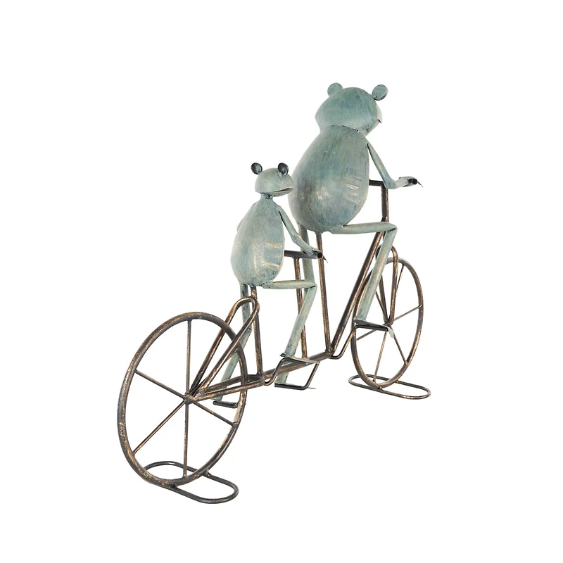 23.5" Frog Duo on Bicycle Metal Garden Sculpture with Gold Accents