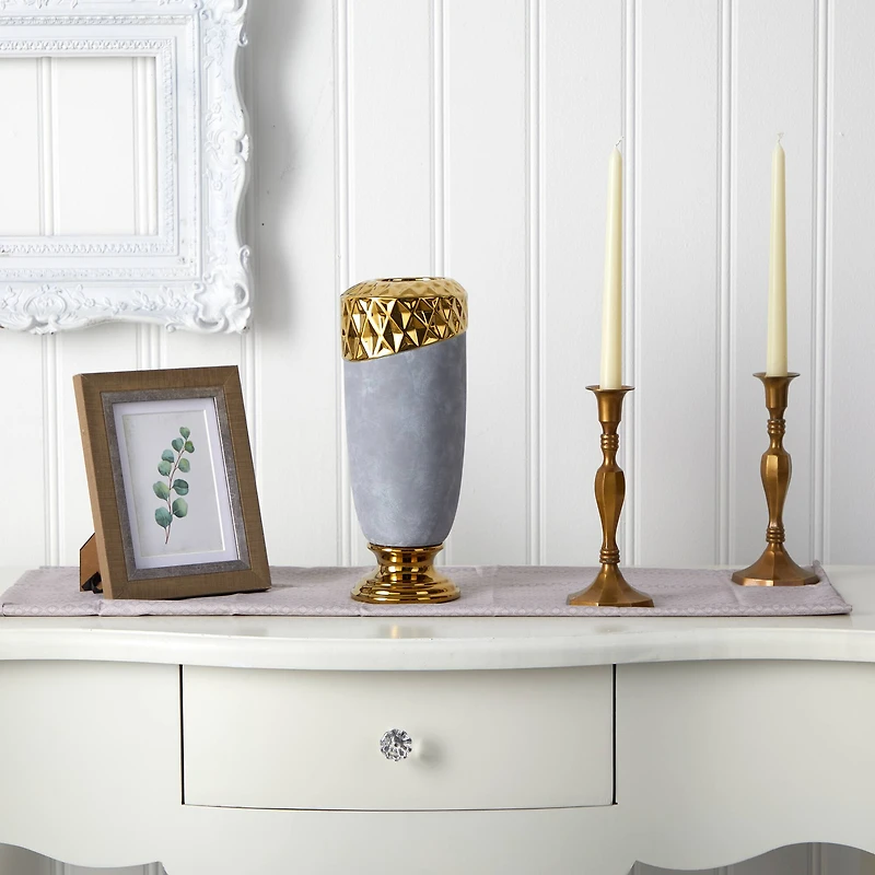 11.5" Regal Stone Vase with Gold Accents