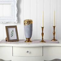 11.5" Regal Stone Vase with Gold Accents